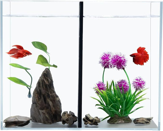 5 Gallon Betta Fish Tank with Divider, Small Aquarium, Fits 2 Bettas, 2.5 Gallon *2 Rooms.(Divider not Removable)
