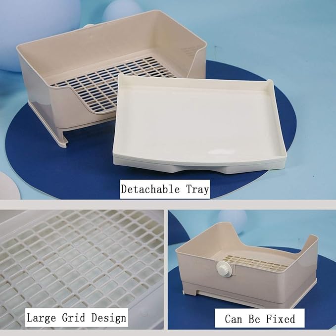Hamiledyi Large Rabbit Litter Box - Corner Pet Toilet with Removable Drawer & Plastic Grate, Bigger Litter Pan for Small Animals (Guinea Pigs, Chinchillas, Ferrets, Adult Hamsters)