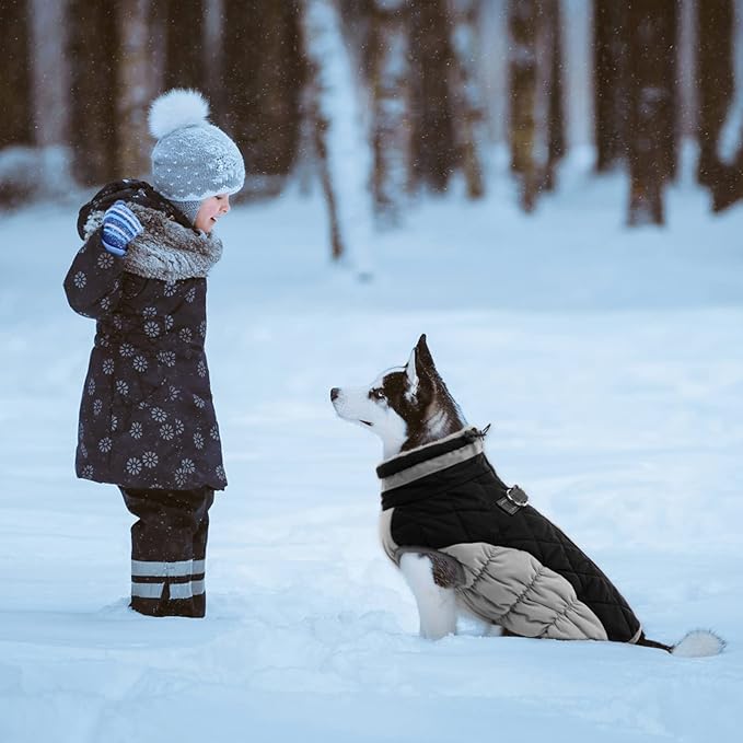 Lelepet Dog Coat Warm Dog Winter Coat Waterproof Dogs Jacket with Harness Built in Reflective Pet Fleece Vest Zip-Up Cold Weather Coats for Small Dogs Turtleneck & Windproof Coats Chihuahua Black XS