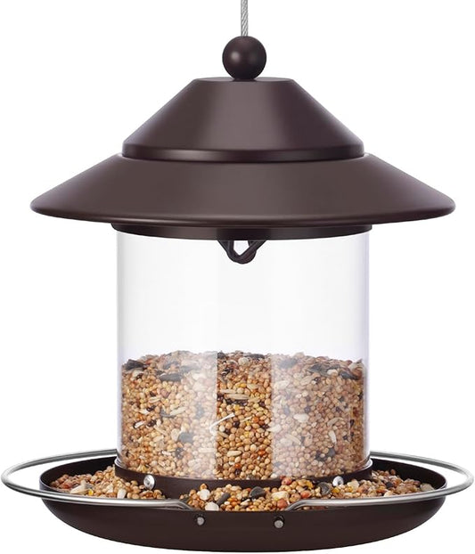 Bird Feeders for Outdoors, Hanging Metal Roof Bird Feeder with 2LB Clear Tube Seed Capacity for Viewing Cardinal Finch, Wild Birdfeeders for Outside Garden Yard Decoration