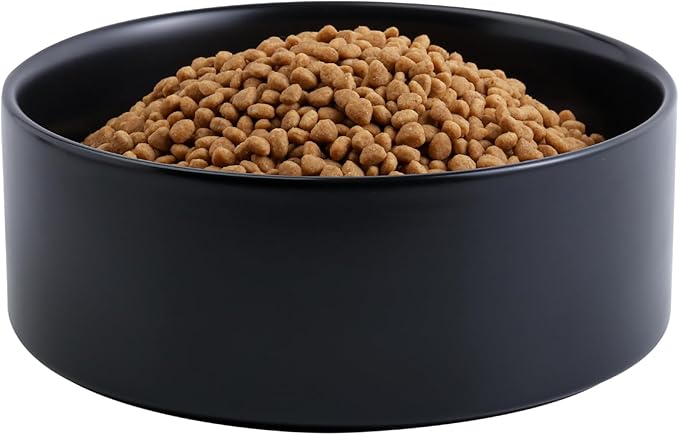 9.5in Black Extra Large Ceramic Dog Bowl for Large Breeds,Non-Slip Weighted Dog Food Water Dish Protect Cervical Spine,Porcelain Modern Cute Big Heavy Feeding Bowl(2400ml)
