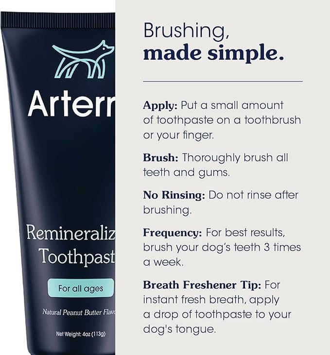 Remineralizing Dog Toothpaste – Vet-Grade, with Nano-Hydroxyapatite, Reverses Early-Stage Decay, Cleans Teeth, Reduces Tartar, Freshens Breath by Arterra Pet Science, Plant-Based, Natural Flavor, 4oz