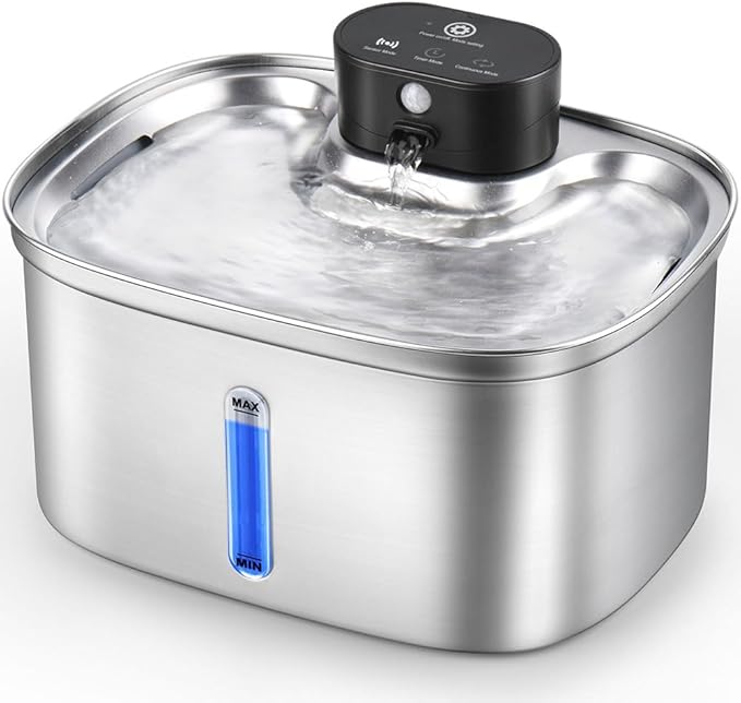 5L/169oz Automatic Stainless Steel Pet Water Fountain for Cats & Dogs, Cordless Cat Dog Drinking Fountain with 5000mAh Rechargeable Battery, Ultra-Quiet Pump & 3 Smart Modes