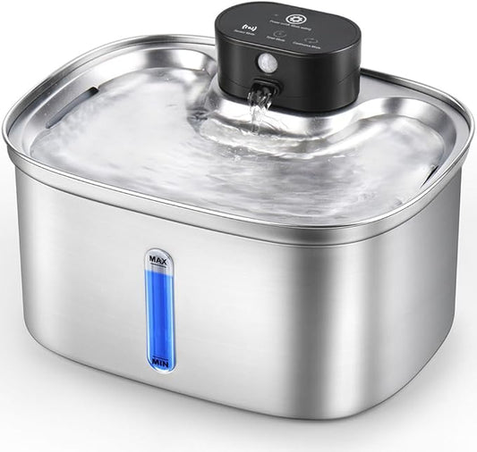 5L/169oz Automatic Stainless Steel Pet Water Fountain for Cats & Dogs, Cordless Cat Dog Drinking Fountain with 5000mAh Rechargeable Battery, Ultra-Quiet Pump & 3 Smart Modes