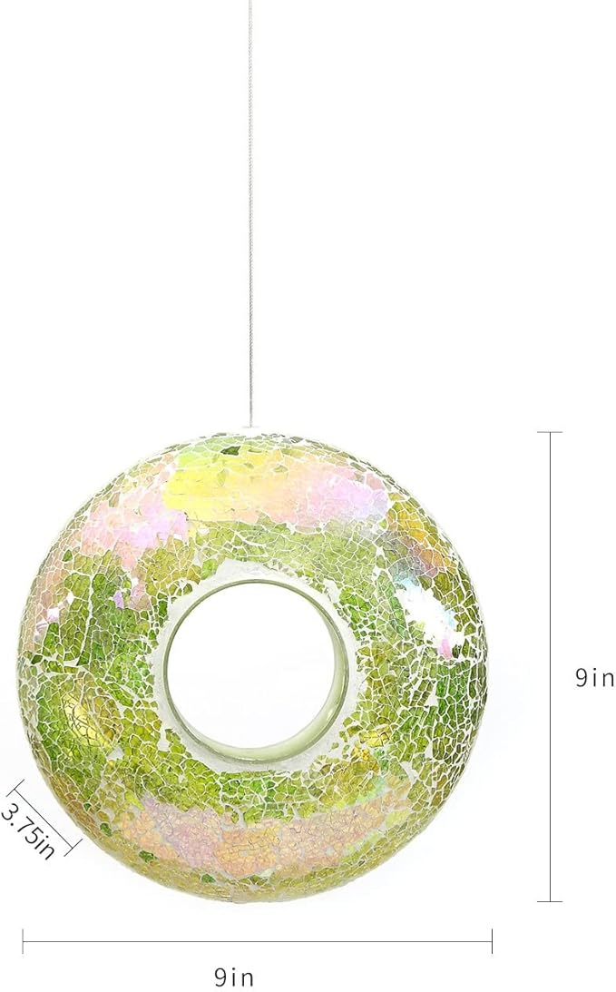 Fly Through Wild Bird Feeder Garden Hanging Bird Feeder Mosaic Circle for Outdoor Decoration,Green
