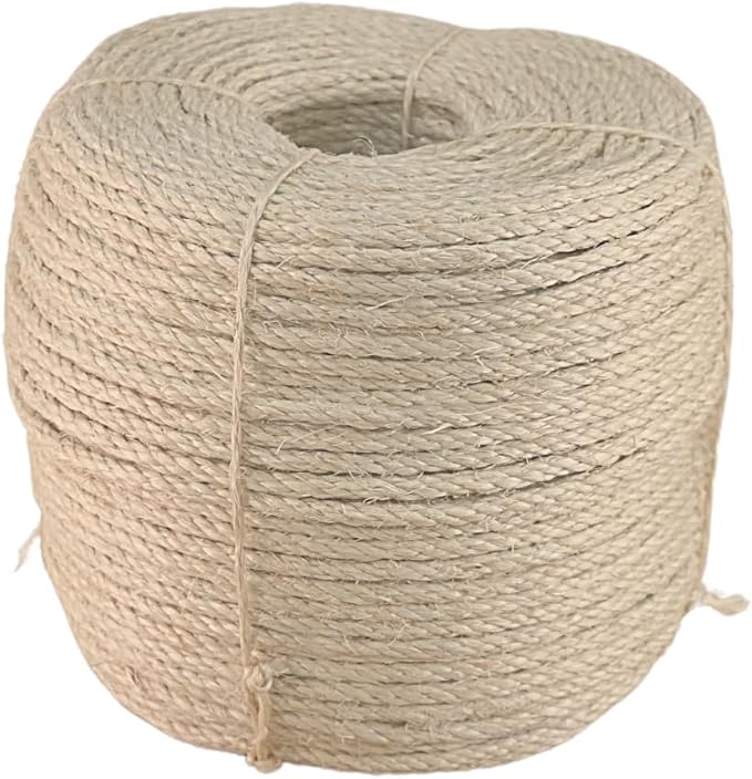 Premium Brazilian Sisal Rope, Natural Fiber 100% Sisal, Ultra Durable, Chemical-Free, Ideal for DIY, Cats, Scratching Post Replacement, Home Decor, Garden, Crafting (1/5” 600 ft / 5mm 180m)