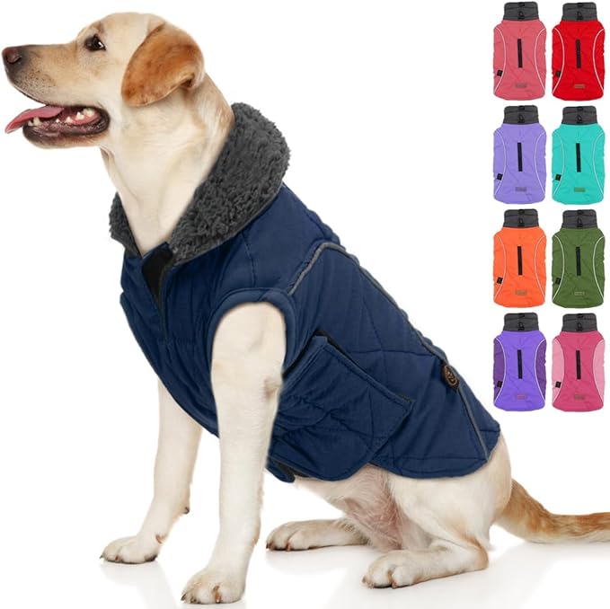 EMUST Pet Vests for Winter, Fleece Lined Dog Coat for Cold Weather Warm Dog Jackets for Small Medium Large Dogs, Pet Apparel for Cold Weather, Dark Blue, XXXL