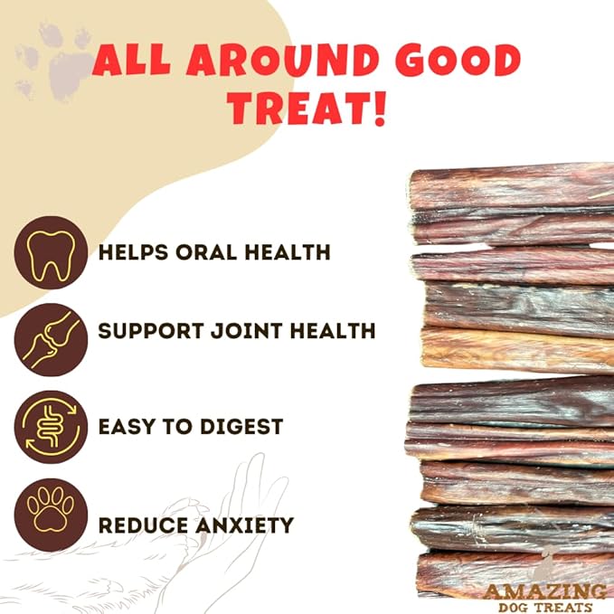 Amazing Dog Treats Gullet Sticks for Dogs - 6 Inch Beef Gullet Jerky Chews - 40 Count