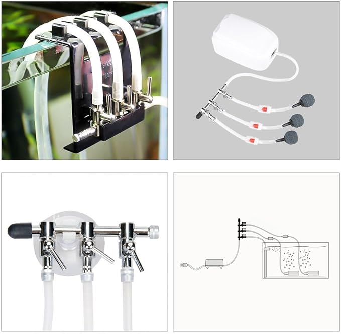 Aquarium Air Pump Splitter 10 in 1 Set 3-Way Air Flow Control Lever Valve & 3 Non-Return Check Valves & 6 Suction Cups for Fish Tank Airline Air Tube Hose
