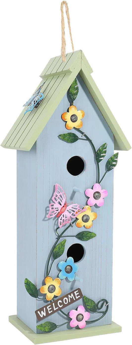 Yinns Hanging Birdhouse for Outdoor, Garden Decorative Wooden Bird House, Colorful Flower Two-Tiered for Hummingbird Small Bird