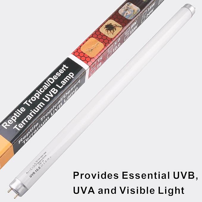 Aiicioo T8 UVB Reptile Light - 10.0 15W Reptile Fluorescent Light Bearded Dragon Desert UVB Bulb 18 inch 15 watt for Chameleon Tortoise Reptile and Amphibian