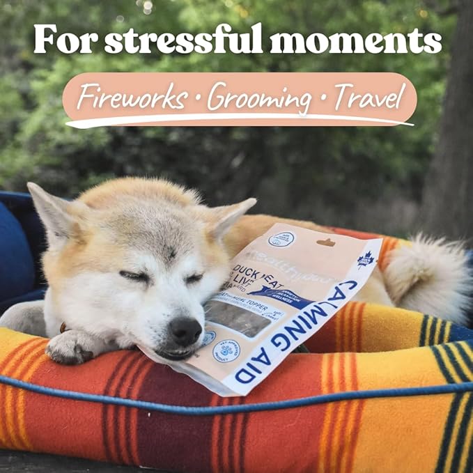 healthybud Calming Aid, Natural Duck Dog Treats & Toppers for Stress Relief - Dog Separation Anxiety, Stress Reduction, Aggression Relief - Support Calm, Immunity Health (4.6 Ounces)