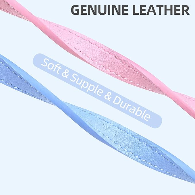 PUPTECK 2 PCS Soft Genuine Leather Cat Kitten Collar with Bells Adjustable for Girl Boy Cats Puppy - Pink, Blue