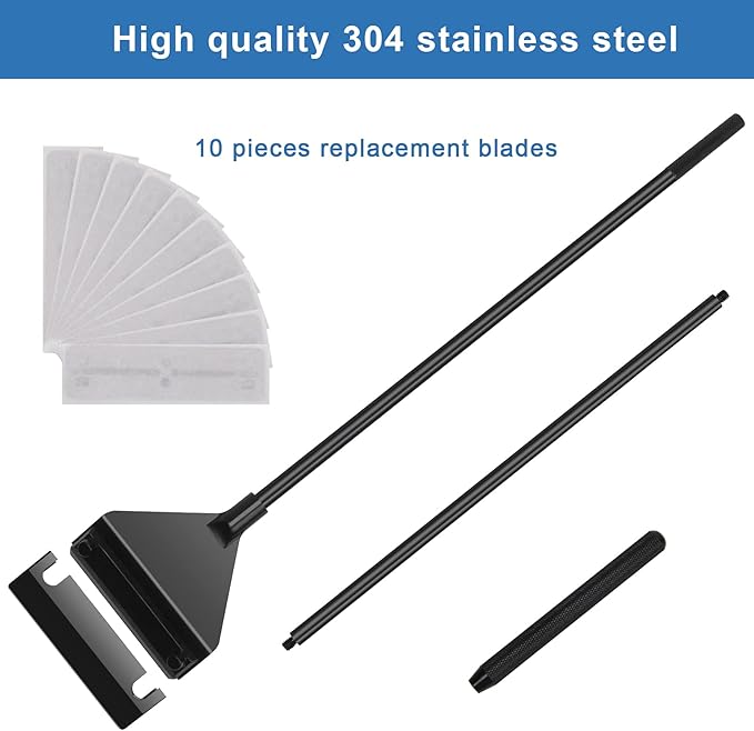Luxiv Stainless Steel Algae Scraper Black, Aquarium Glass Cleaner Tools 25.6 Inches Fish Tank Scrapering Cleaner Handheld Scraper for Aquarium Tank
