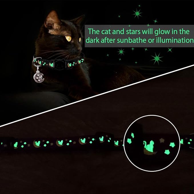 2Pcs Breakaway Cats Collars Cat Collars for Boy & Girl Cats Adjustable Kitten Collars with Bell,Black+Emerald