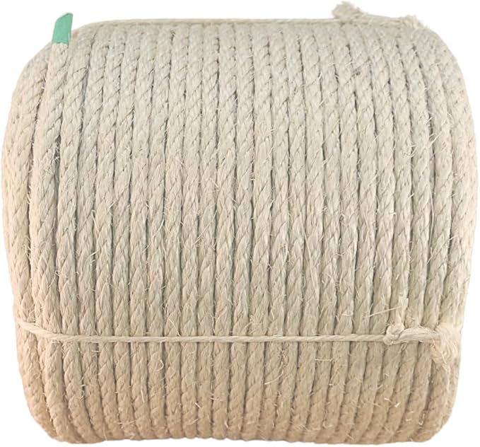Premium Brazilian Sisal Rope, Natural Fiber 100% Sisal, Ultra Durable, Chemical-Free, Ideal for DIY, Cats, Scratching Post Replacement, Home Decor, Garden, Crafting (3/8” 600 ft / 9.5mm 180m)