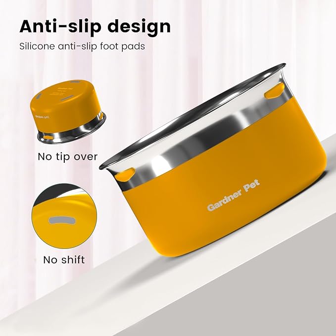 Gardner Pet Dog Bowls 1 Gallon (3.85L) Stainless Steel No Spill Dog Water Bowl, Slow Water Feeder Metal Bowls, Spill Proof Water Dispenser for Large Dogs, Promotes Healthy Hydration(Black)