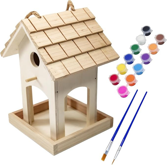 Berfutall-DIY Wooden Bird House for Outdoor, Wild Bird Feeder, Hanging Birdhouse,Perfect for Cardinals, Bluebirds, and More. (A)