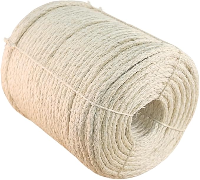 Premium Brazilian Sisal Rope, Natural Fiber 100% Sisal, Ultra Durable, Chemical-Free, Ideal for DIY, Cats, Scratching Post Replacement, Home Decor, Garden, Crafting (5/16” 600 ft / 8mm 180m)