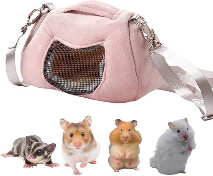 Small Pet Carrier Bag with Adjustable Shoulder Strap Hamster Travel Cage Breathable Carrier Portable Travel Carrier for Birds Sugar Glider Golden Hamsters (Pink A)
