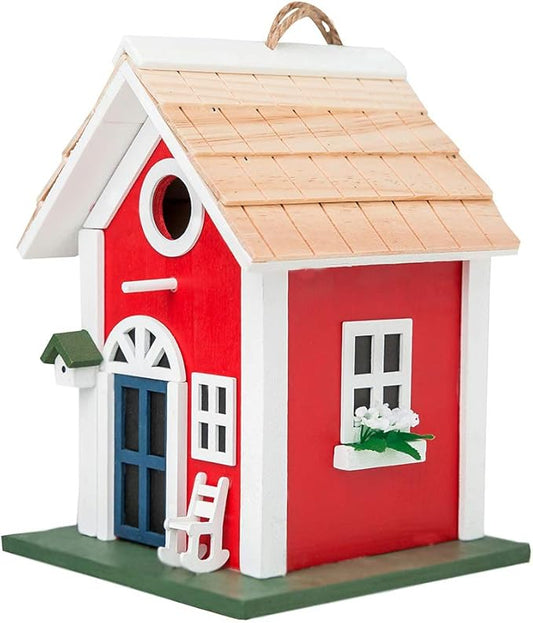 MEWANG Hanging Colourful Birdhouse Garden Country Cottages Bird House Condo Wooden Red Height 9.7"