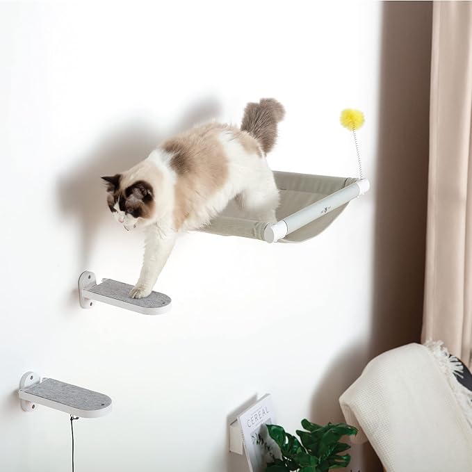 SVD.PET (2-PACK Cat Wall Steps, Cat Climbing Stairs with Replaceable Felt Pad, Cat Climbing Shelves for Wall Mounted with Cat Toy, Cat wall furniture for Kitten, Medium and Large Cats (White)