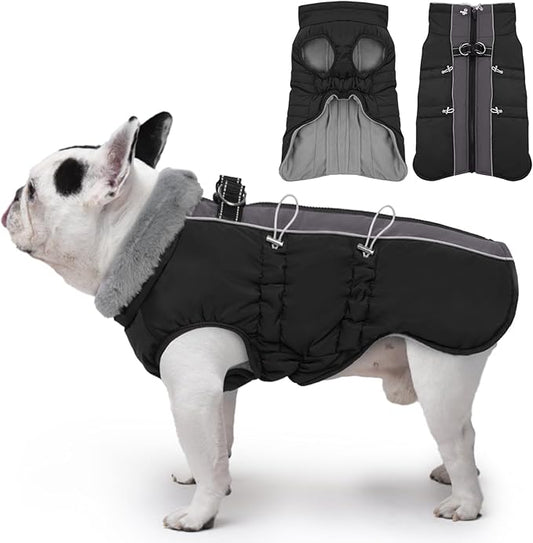 Dog Coat - Warm Zip Up Snowsuit Reflective Water-Resistant Jacket for Large Dogs, Black