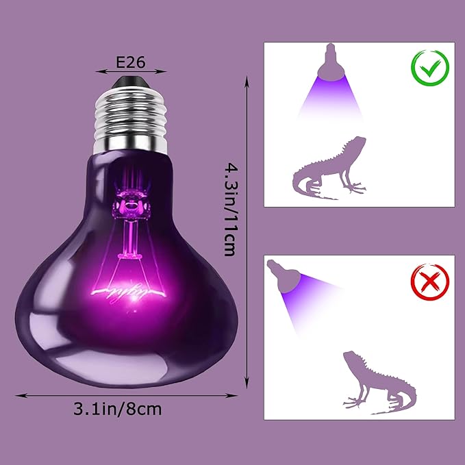 60W Reptile Night Light Bulb - Simulated Moonlight & Purple Heat Lamp for Reptiles and Amphibians - Perfect UVA Basking Light for Bearded Dragons, Lizards and Aquatic Tanks