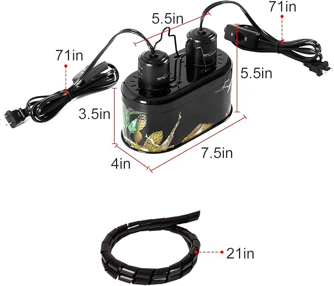 REPTI ZOO Nano Dual Dome Reptile Light Fixture and 25W Reptile Heat Lamp Combo Pack, Mini Daylight Basking Spot Heat Lamp & Nano Heat Emitter Basking Spot Lamp