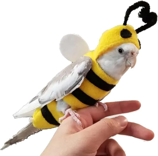Bird Costume Diaper Flight Suit Bee Shape Hoodie Clothes Cosplay Photo Prop for Parrots Parakeet Cockatiel Sun Conure, Small Animals Apparel (Bee with Diaper, X-Large), Green (BPF1)