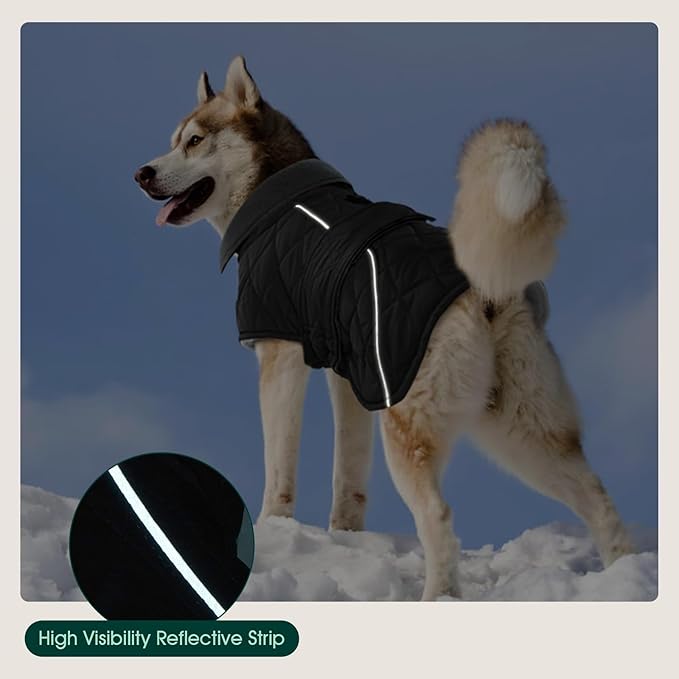 Kuoser Extra Warm Dog Jacket, Windproof Cold Weather Coats for Small Dogs, Fleece Lined Turtleneck Dog Snowsuit, Reflective Adjustable Pet Winter Coat, Dark Grey S