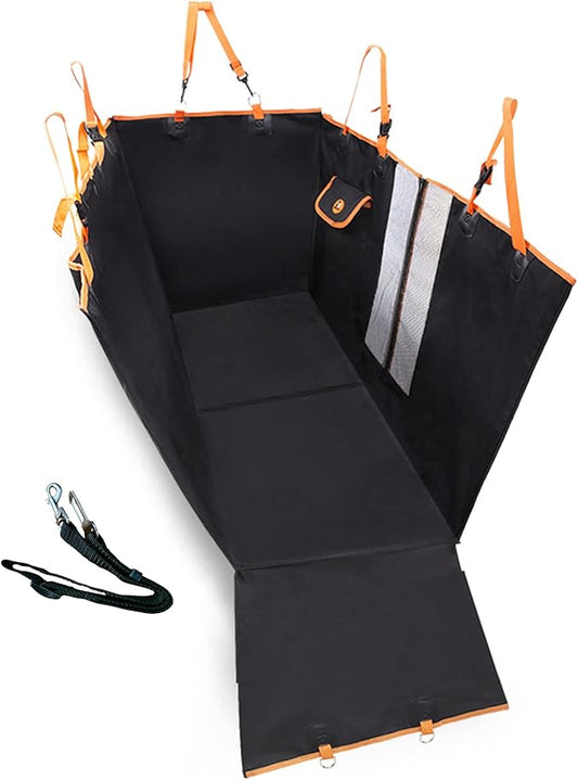 FAN WU Dog Car Seat for Back &Trunk & Passengers Seat, Dog Hammock for Rear Seat with Mesh Window,Dog Bed Nonslip Mat Waterproof Car Seat Protector for Pet with Belt for Cars Trucks Suvs (Black)