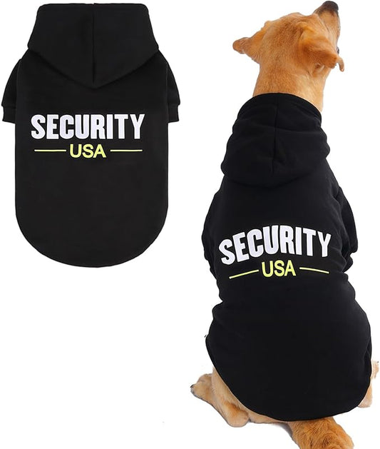 BINGPET Security USA Dog Sweater with Hood and Leash Hole,Warm Fleece Dog Hoodie & Winter Coat for Small to Large Dogs,Cold Weather Pet Clothes(Large)
