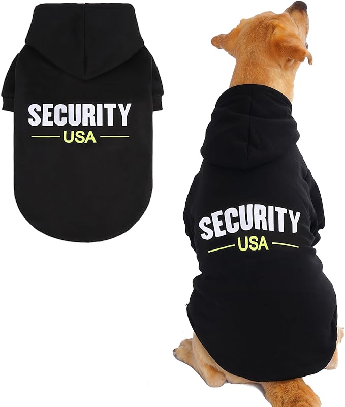 BINGPET Security USA Dog Sweater with Hood and Leash Hole,Warm Fleece Dog Hoodie & Winter Coat for Small to Large Dogs,Cold Weather Pet Clothes(X-Large)