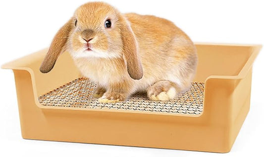PODOO Steel Grids Rabbit Litter Box - Bunny Litter Pan Training Box, 15x11x4.7 inches, 1cm Holes Steel Mesh for Small Animals, Orange (Orange)
