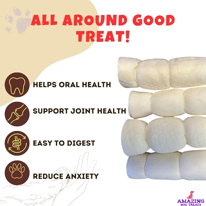 Amazing Dog Treats - Beef Cheek Rolls (10 Inch Regular - 4 Pcs) - Safe Rawhide Alternative Dog Chew - Great for Power Chewers - Long Lasting Dog Chew - Retriever Rolls for Dogs
