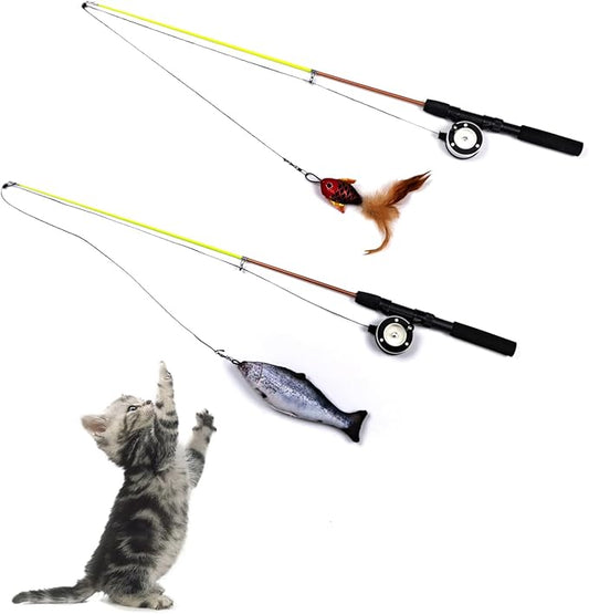 Silvervine Cat Teaser Wand Toys with Red Fish - 10X More Attractive Than Catnip, Adjustable 16-30 Inches, Durable Interactive Cat Toys for Indoor Cats, Detachable Wheel for Multi-Purpose Use