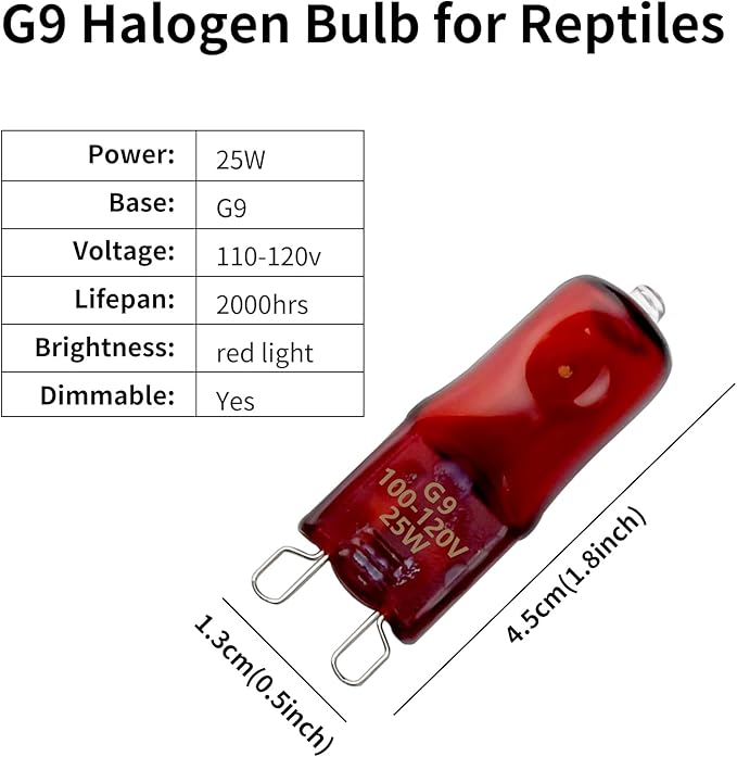 G9 Red Heat Lamp Bulbs for Reptiles 25W 4Pack,Mini Night Halogen Light Bulbs,Dimmable Infrared Heat Light for Tortoise,Turtle,Gecko,Bearded Dragon,Lizard Tank