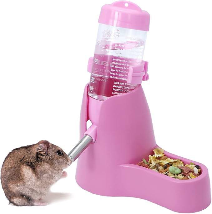Wontee Hamster Water Bottle Water Dispenser Hamster Silent Exercise Running Wheel for Dwarf Hamsters Gerbil Mice (Pink, 80ML)