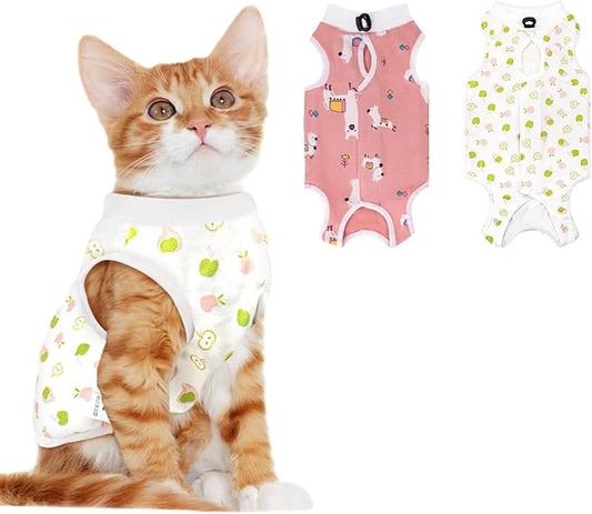 2 PCS Cat Recovery Suit Female Cat Onesie for Cats After Surgery Spay Abdominal Wounds, Kitten Surgery Recovery Suit Female Breathable E-Collar Alternative Kitten Onesie Anti Licking Medium