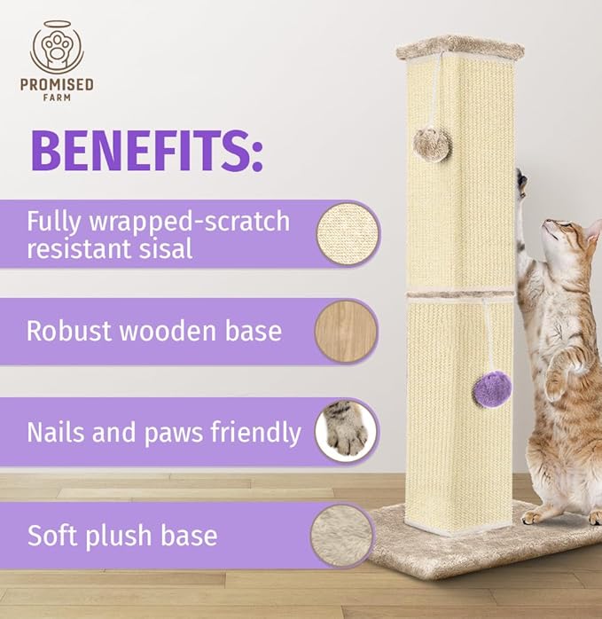 Tall Cat Scratching Post 32 Inches - Protects Furniture - Durable and Sturdy Design - Aesthetic Cat Accessories Essentials