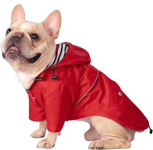 HDE Dog Raincoat Poncho Double Layer Zip Rain Jacket with Removable Hood, Leash Hole for Small to 3XL Dogs and Puppies Red - S
