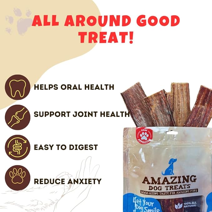 Amazing Dog Treats - Beef Esophagus Jerky for Dogs (5-6 Inch - 25 Pc/Pack) - Gullet Dog Chews