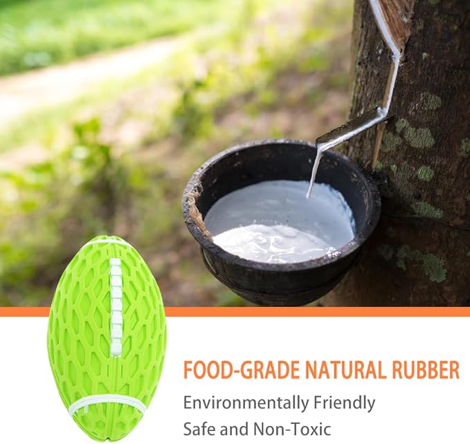 AUSCAT 2PCS Squeaky Dog Football Toy for Aggressive Chewers, Tough Rubber Dog Ball for Medium Large Dogs, Green and Orange, Large, 5.5"