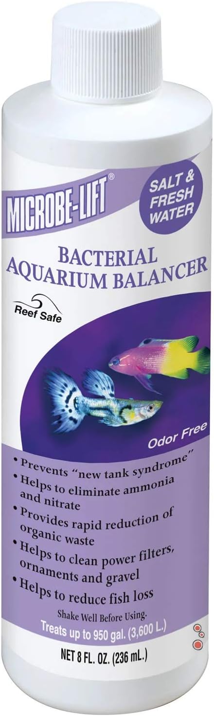 MICROBE-LIFT Bacterial Cleaner and Balancer for Salt and Fresh Water Tanks and Aquariums, Reduces Organic Waste and Prevents New Tank Syndrome, 8 Ounces