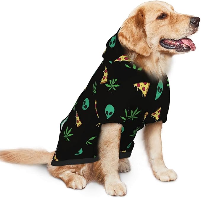 Pizza Weed Leaf Dog Hoodies，Dog Clothes with Pocket and Hat Winter Clothes Sweaters for Medium Large Dogs Girl Boy Pets' Clothes Outfits