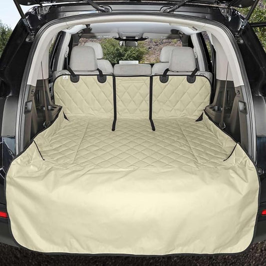 4Knines SUV Cargo Liner for Dogs, Trunk Mat for SUV, Durable Cargo Cover, Protector – Compatible with 60/40 Split Bench & Armrest Pass-Through, Waterproof, Machine Washable, Non-Slip (Large, Tan)