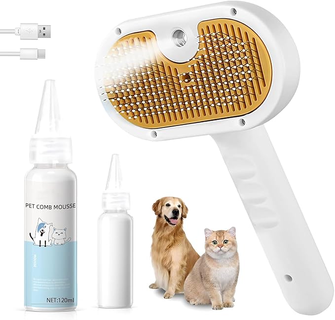 3 in 1 Self Cleaning Slicker Brush - Skin Friendly Deshedding Grooming Tool for Dogs, Cats, and Puppies, Suitable for Shedding & Haired Pets