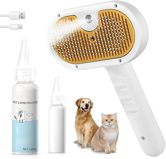 3 in 1 Self Cleaning Slicker Brush - Skin Friendly Deshedding Grooming Tool for Dogs, Cats, and Puppies, Suitable for Shedding & Haired Pets