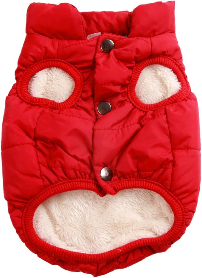 2 Layers Fleece Lined Warm Dog Jacket for Winter Cold Weather,Soft Windproof Large Dog Coat,Red XXL